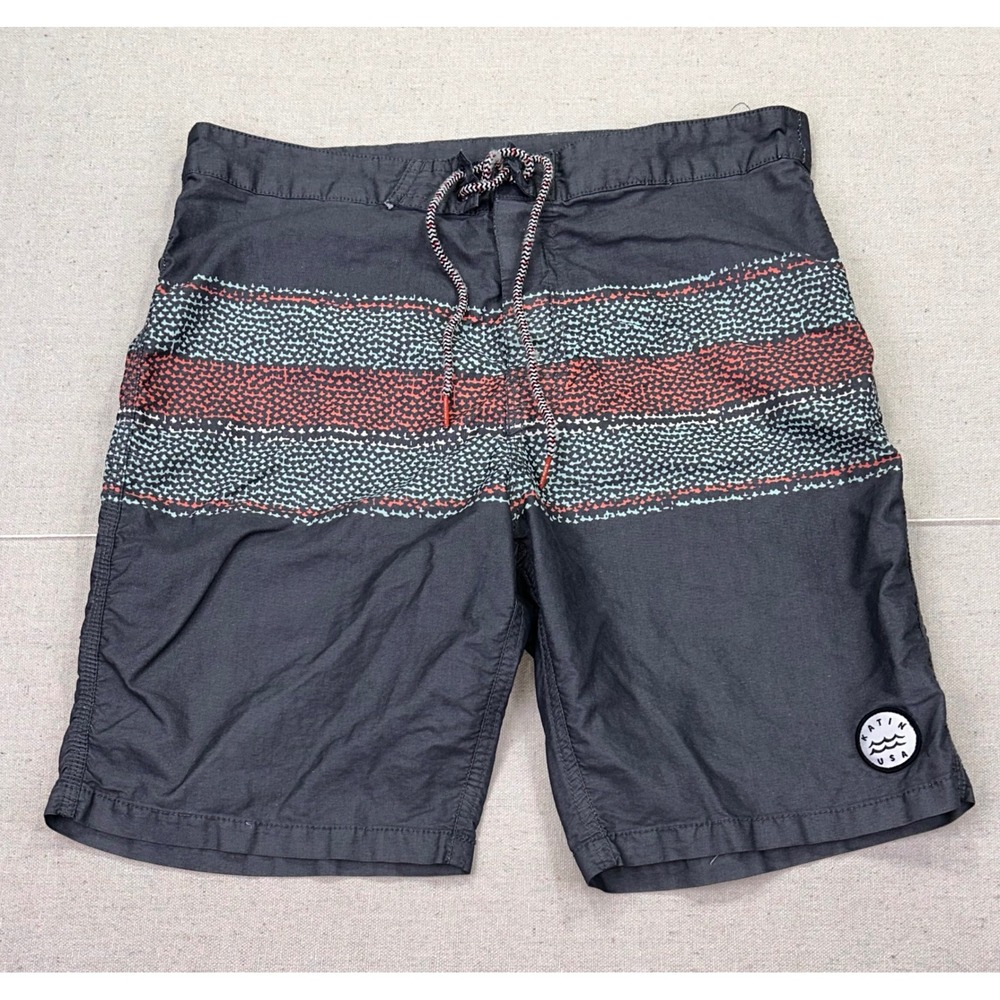 Katin USA Mens Board Shorts 32 Gray Striped Surf Swim Trunks Vacation Wear